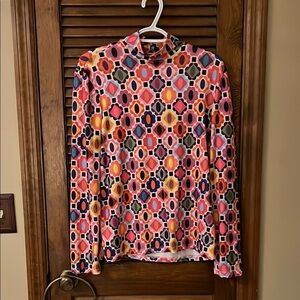 Pink and Orange Fitted Blouse with Cuffed Sleeves
